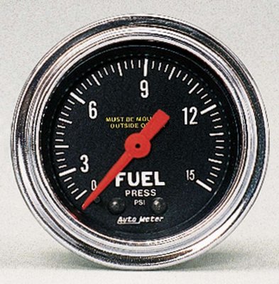 Autometer "Traditional Chrome", Bränsletrycksmätare 0-15 psi, 52 mm.