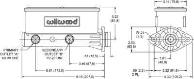 Wilwood huvudcylinder i Aluminium, 1" borr, 1,1" slag