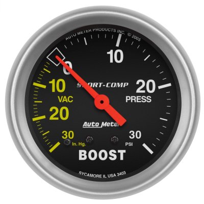 Autometer "Sport-Comp", Boost/Vakuummätare, 30in HG-30 psi, 66 mm