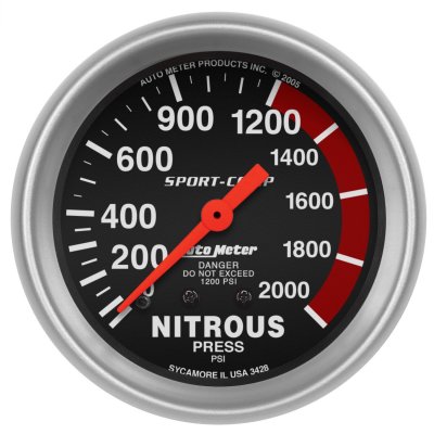 Autometer "Sport-Comp", Nitrous tryckmätare, 0-2000 psi, 66 mm