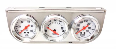Trippelmätare, oljetryck/Volt/vattentemp, vit/krom 2-5/8"