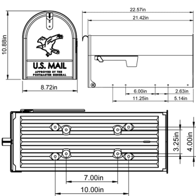 Amerikansk brevlåda, vit, Large