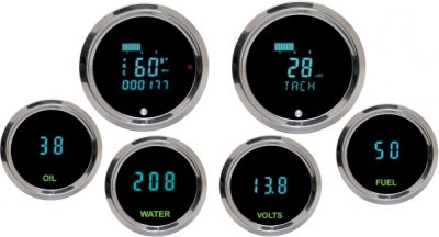 Dakota Digital hastighetsmätare & varvräknare, Svart/Blå/Chrome, 85mm