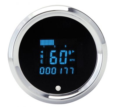 Dakota Digital hastighetsmätare Svart/Blå/Chrome, 85 mm