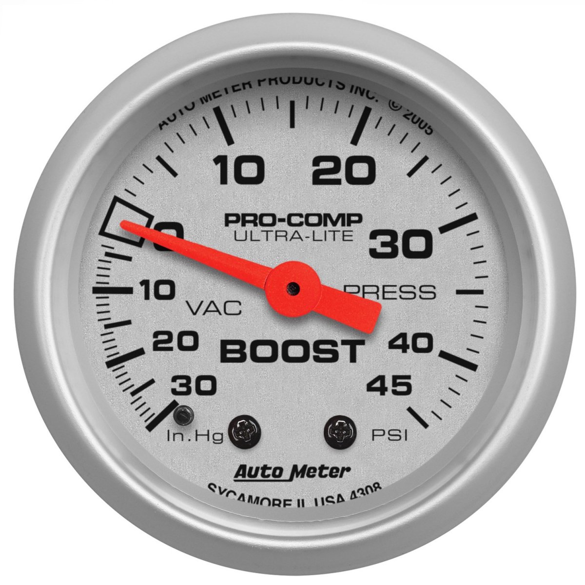 Auto Meter 200774-33 Boost Gauge - Marine Silver Ultra-Lite 30InHg-20PSI Mechanical